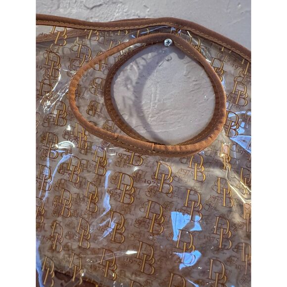 Vintage D&B Dooney & Bourke Oversized Clear Vinyl Tote Bag Large Brown Tan - Picture 3 of 9